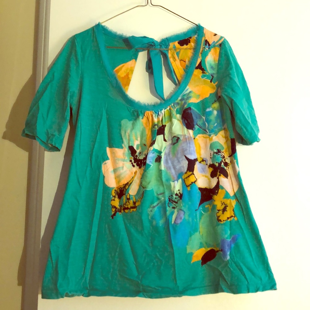 Anthropologie green floral top M